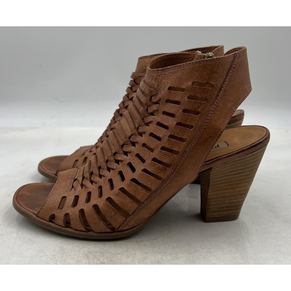 Paul Green Shoes Womens Size 5 Tan Leather Cutout Peep Toe Stacked Heel Sandals